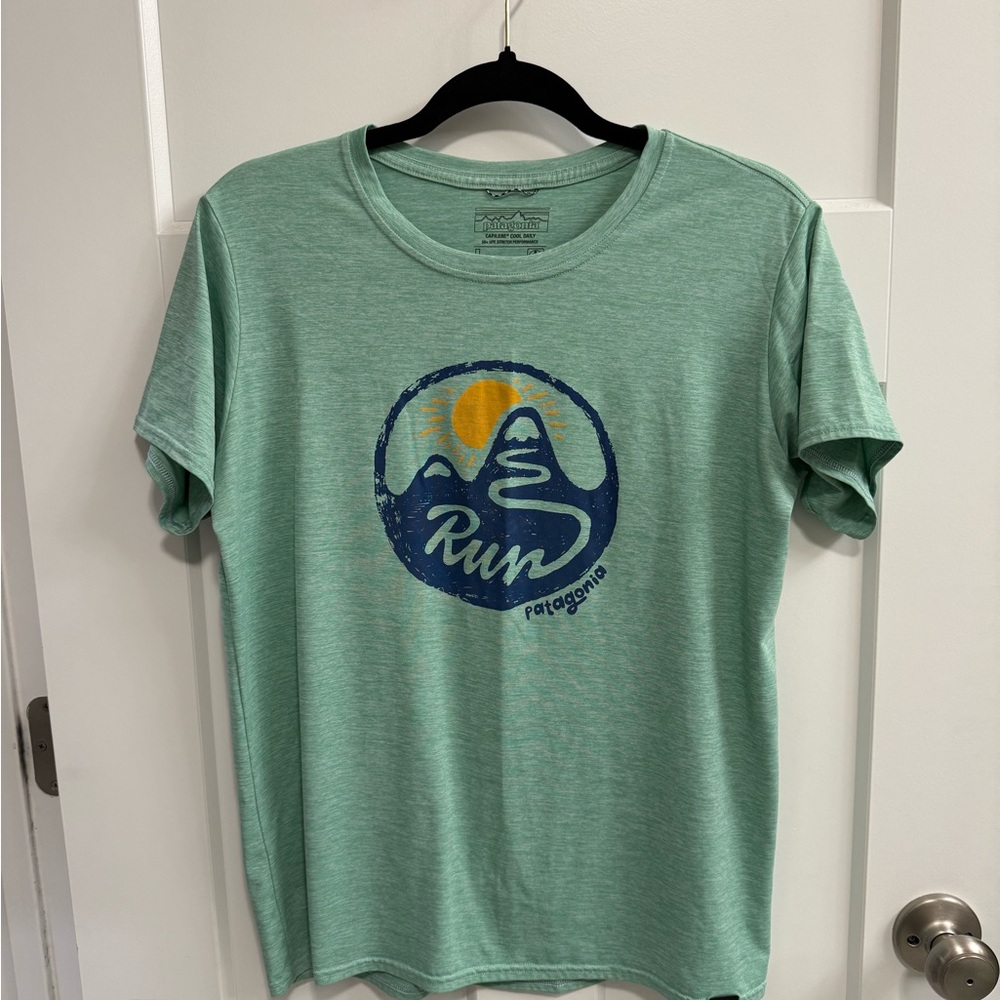 Patagonia Capilene Cool Daily Graphic Mint Green Run Graphic Tee